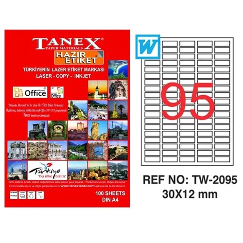 TANEX TW-2095 30x12 MM LASER ETİKET 100 ADET