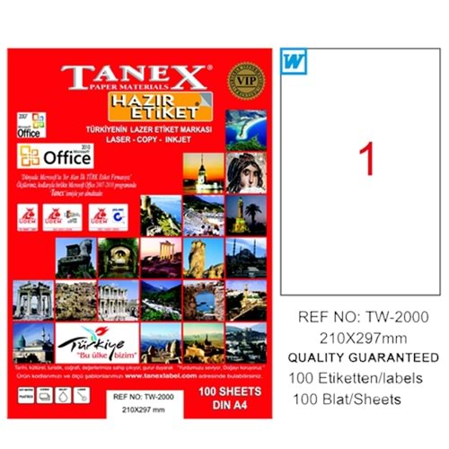 TANEX LASER ETİKET 100 YP 99.1X139 LASER-COPY-INKJET TW-2004
