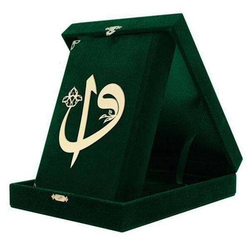 Kadife Kutulu Kur'an-ı Kerim (Rahle Boy, Elif-Vavlı, Yeşil)