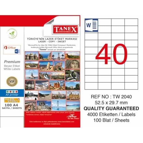 TANEX TW-2040 52,5x29,7 MM LASER ETİKET 100 ADET